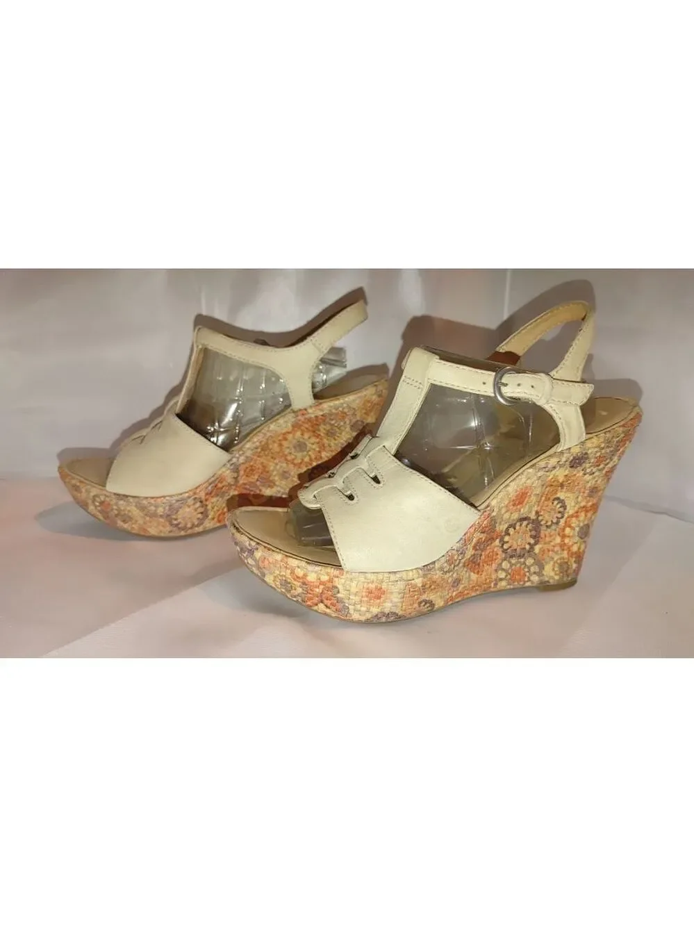 Born Rebecka Floral Cork Wedge Sandals Size 8